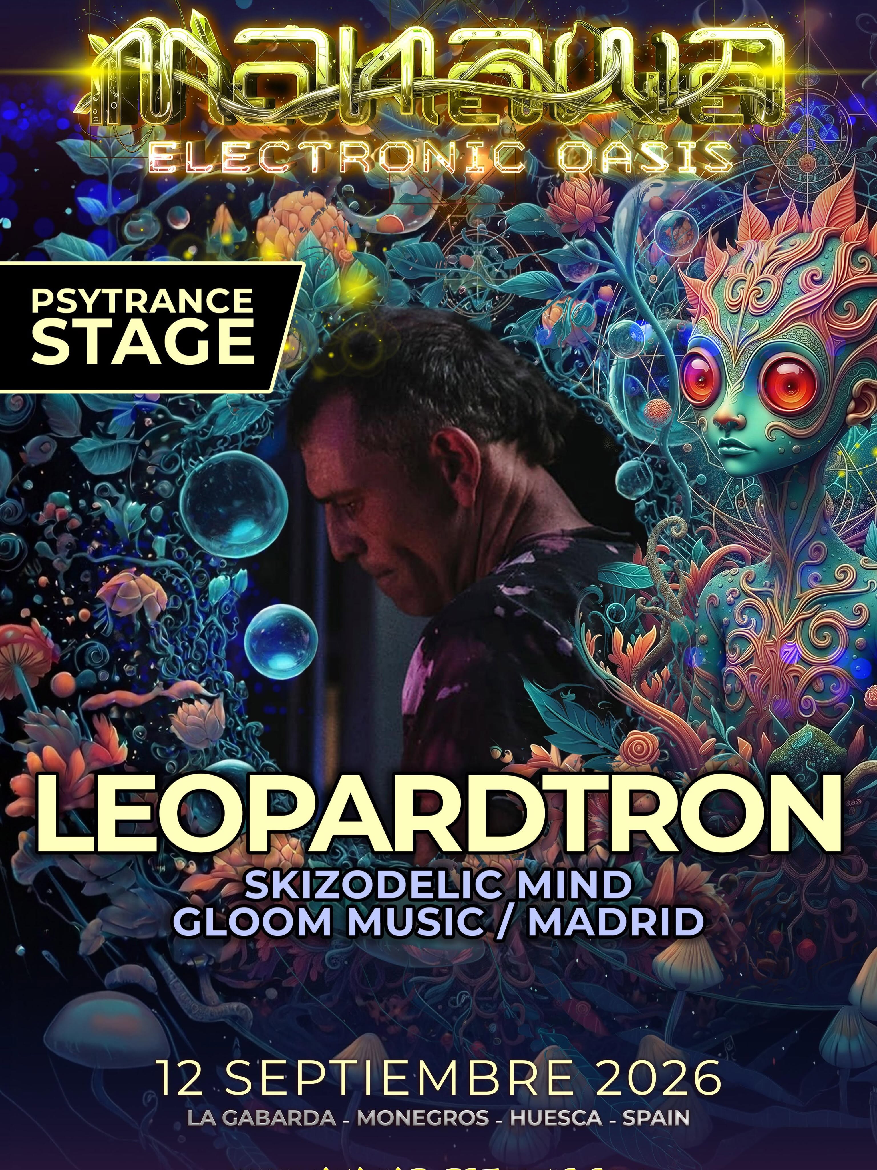 Cartel de LEOPARDTRON para Manawa Electronic 2026