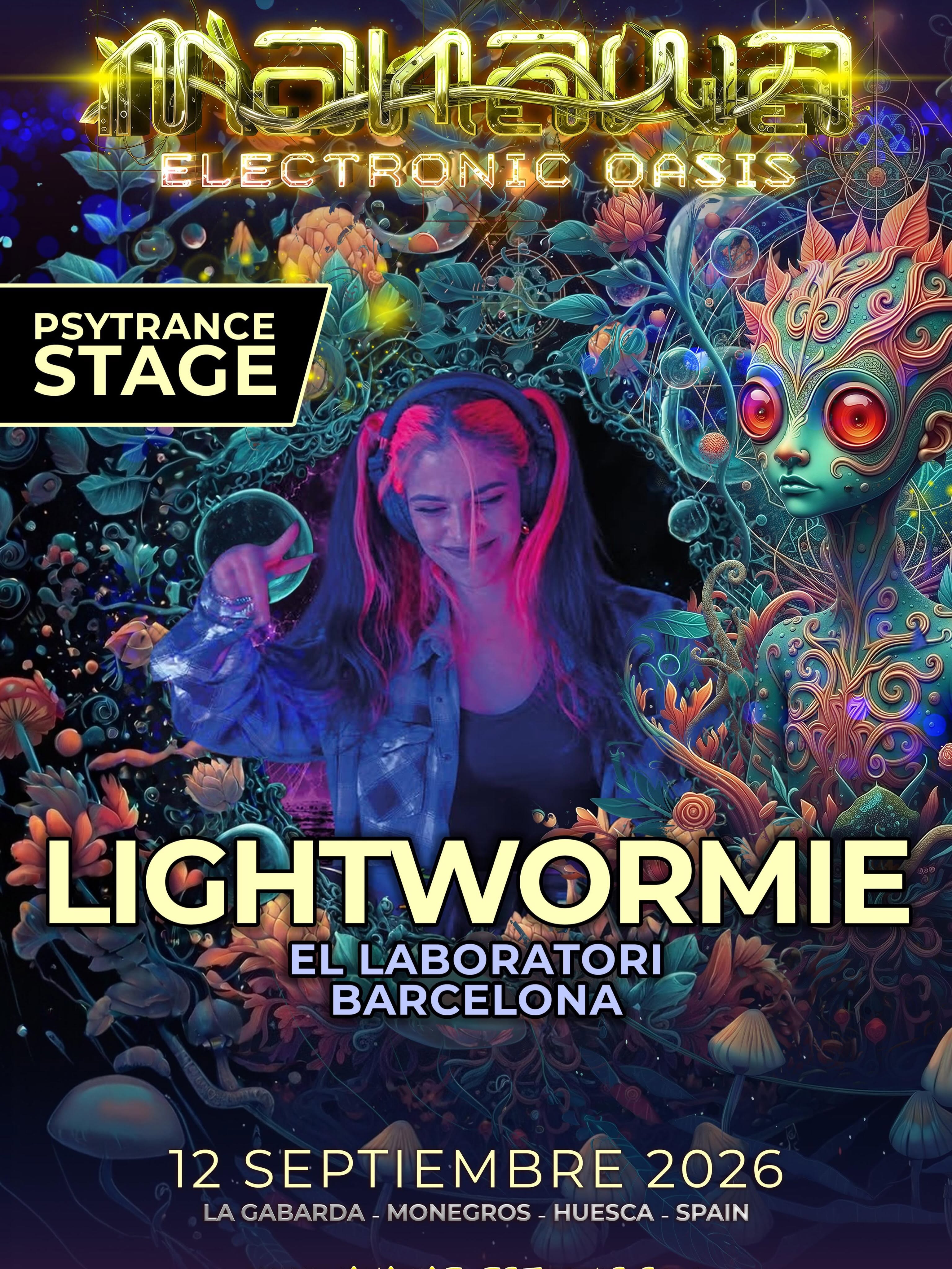 Cartel de LIGHTWORMIE para Manawa Electronic 2026