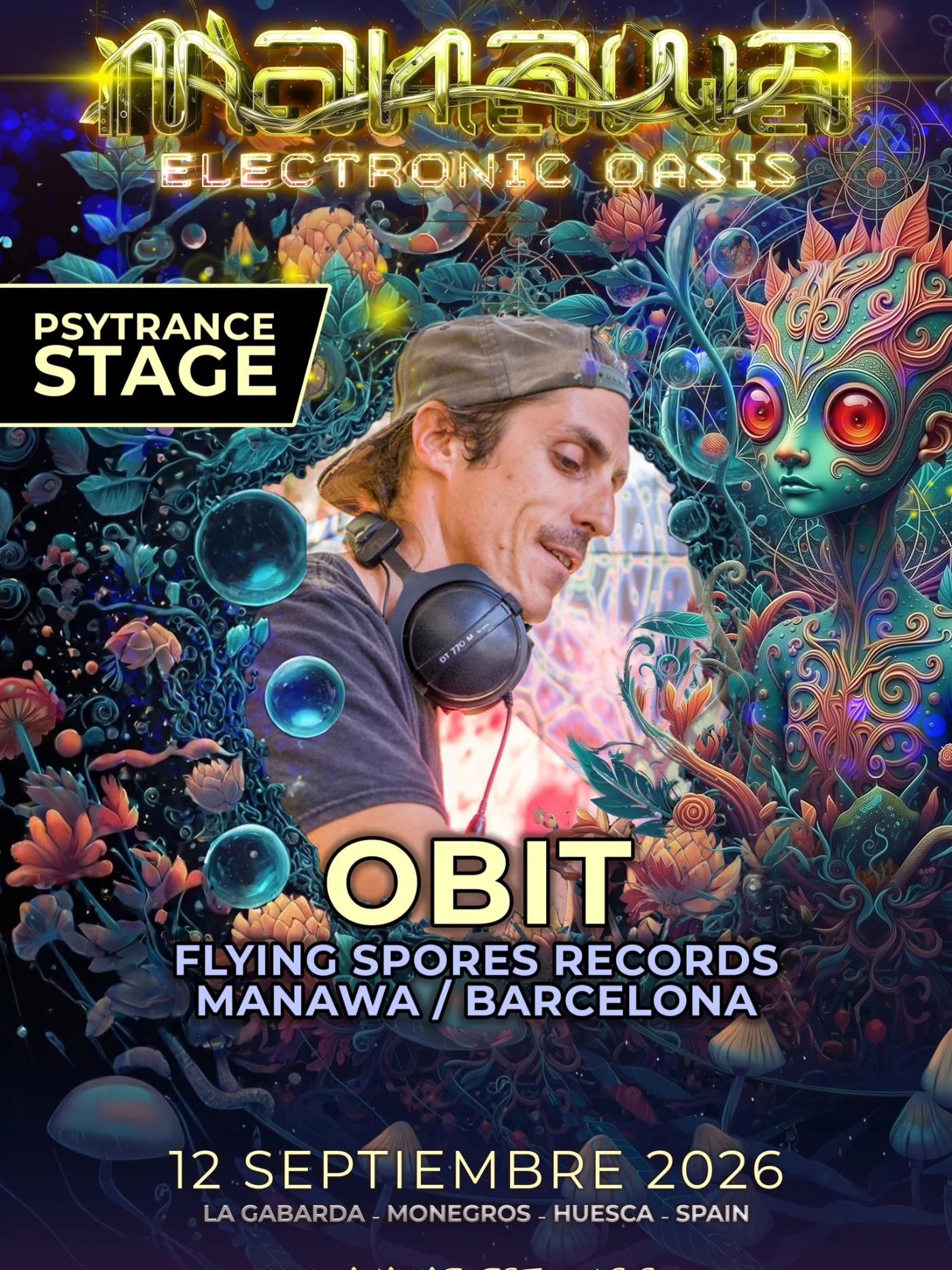 Cartel de OBIT para Manawa Electronic 2026