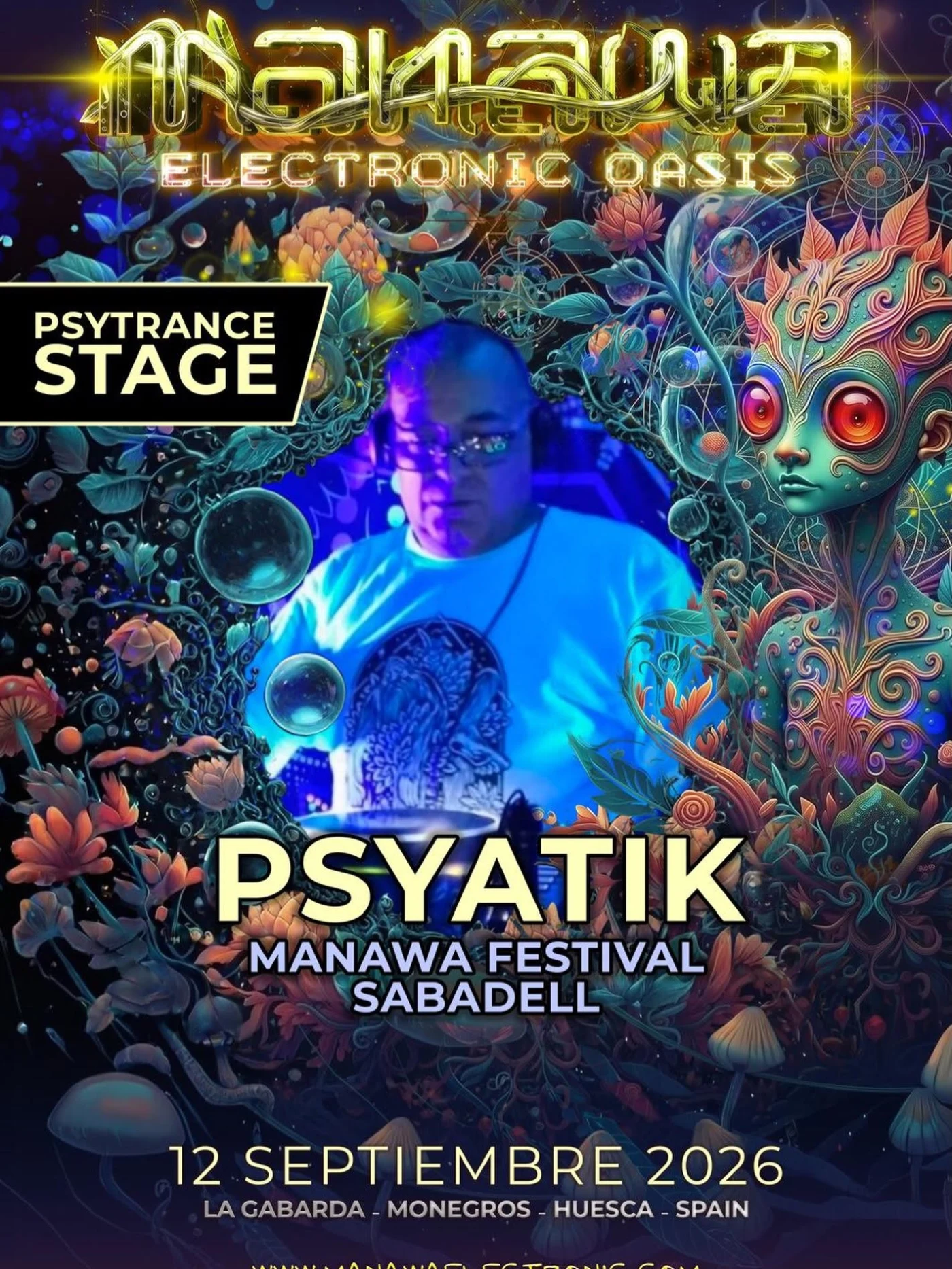 Cartel de PSYATIK para Manawa Electronic 2026